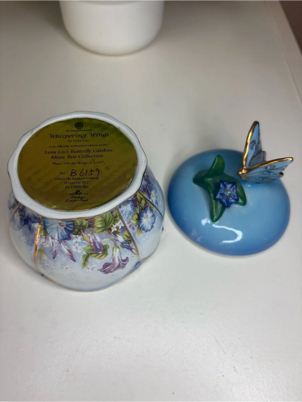 Blue Butterfly Ceramic Trinket Jar with Floral Accent